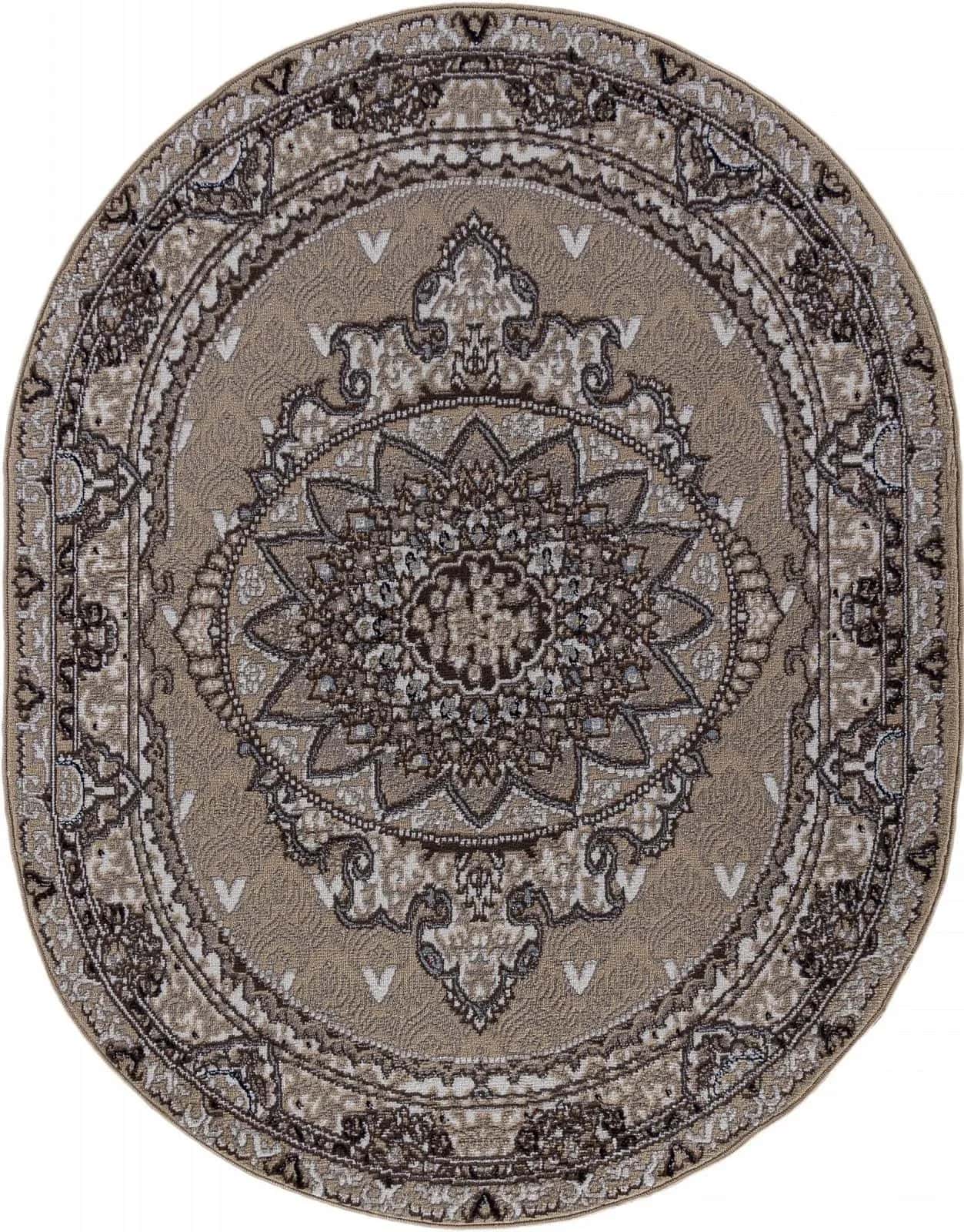Ковер Ковер Классический AIDIN CARPET PRAGA 06021A BEIGE / BEIGE Овал Овал 1x2м