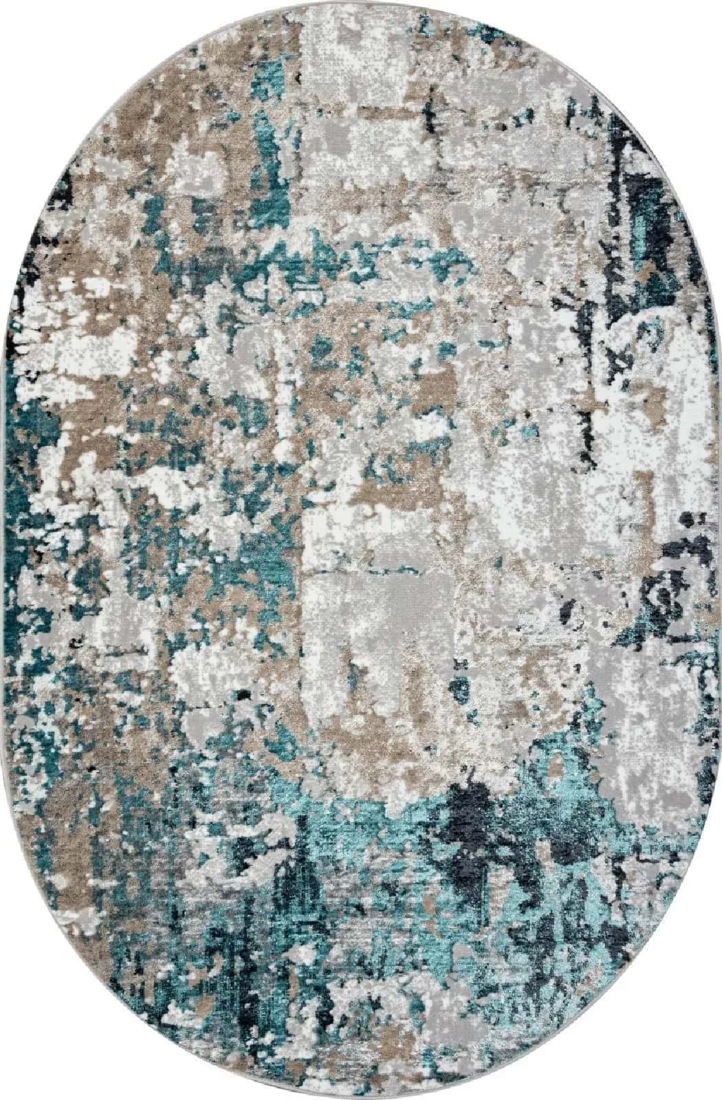 Ковер Ковер Современный ALPIN PARADIZE 01632A GREY / TURQUOISE Овал Овал 2x2.9м