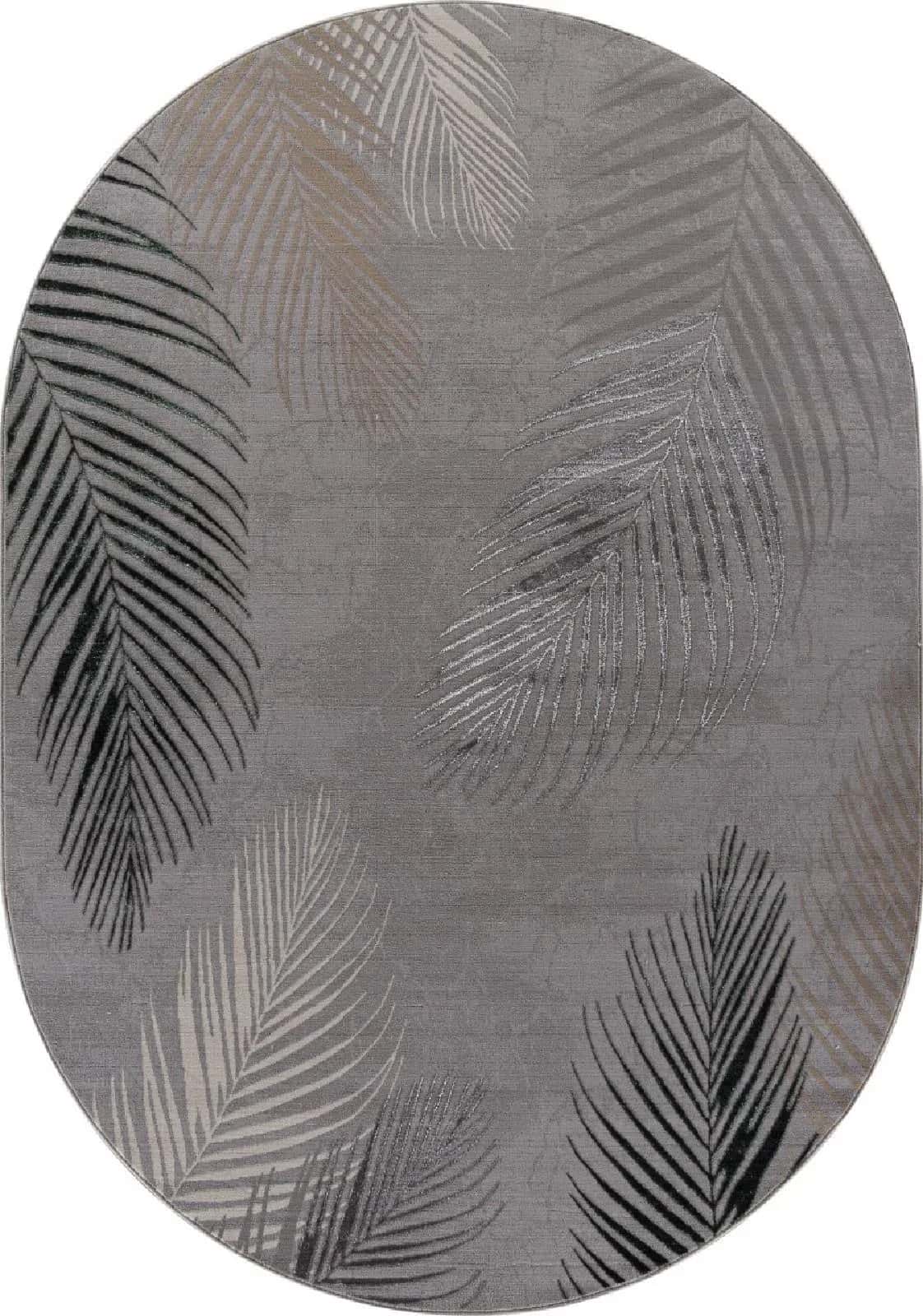 Ковер Ковер Современный MERINOS LIMAN F167 GRAY-D.GREEN Овал Овал 0.8x1.5м