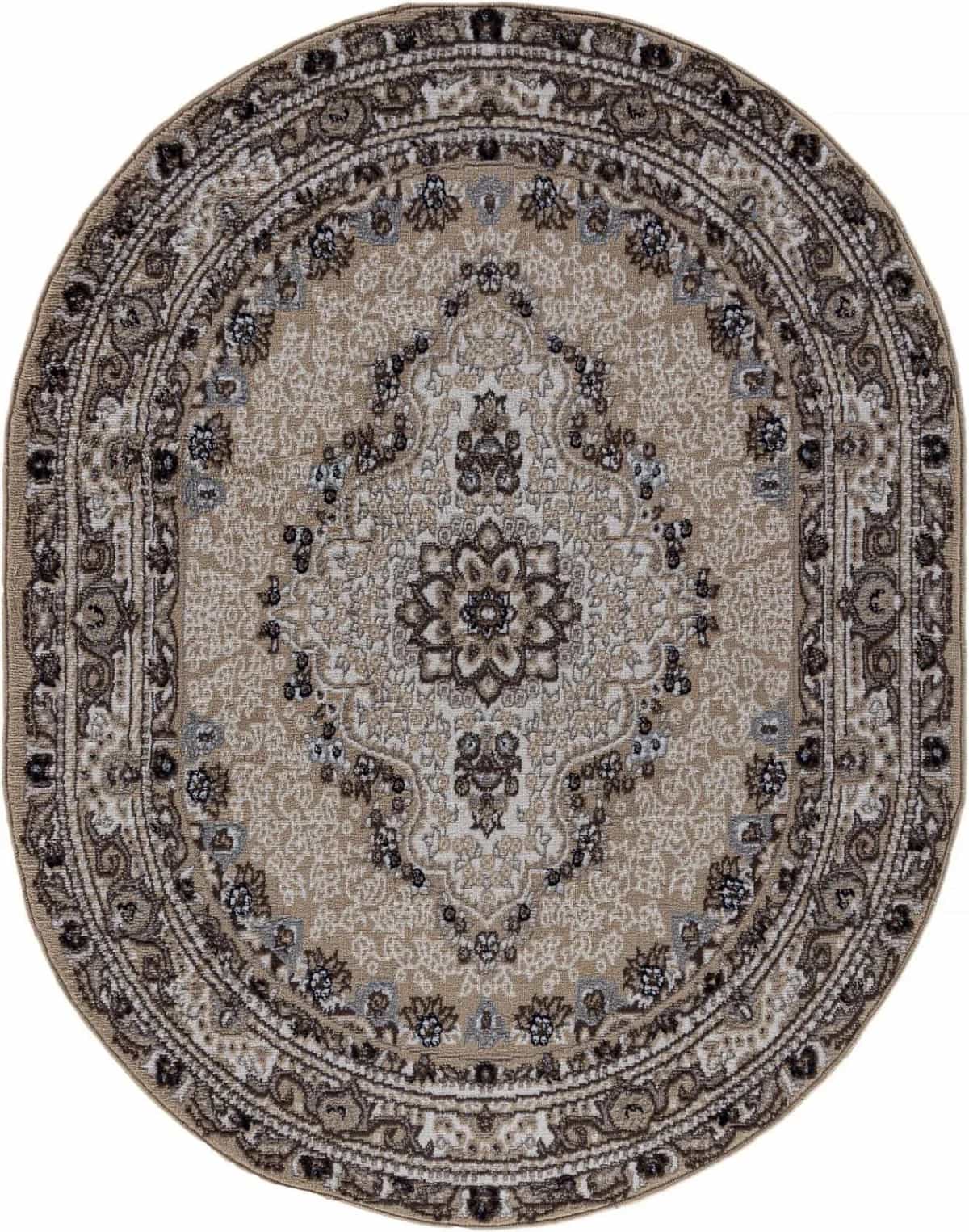 Ковер Ковер Классический AIDIN CARPET PRAGA 06020A BEIGE / BEIGE Овал Овал 1x2м