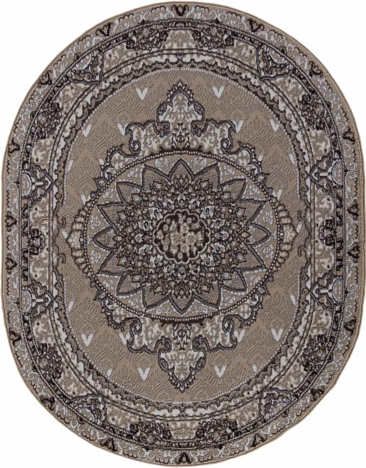 Ковер Ковер Классический AIDIN CARPET PRAGA 06021A BEIGE / BEIGE Овал Овал 0.8x1.5м