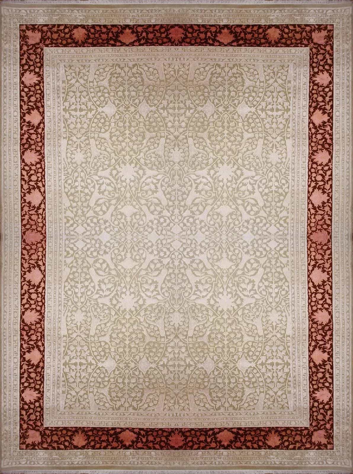Индийский ковер ручной работы из шелка и шерсти 2.96x4.18м