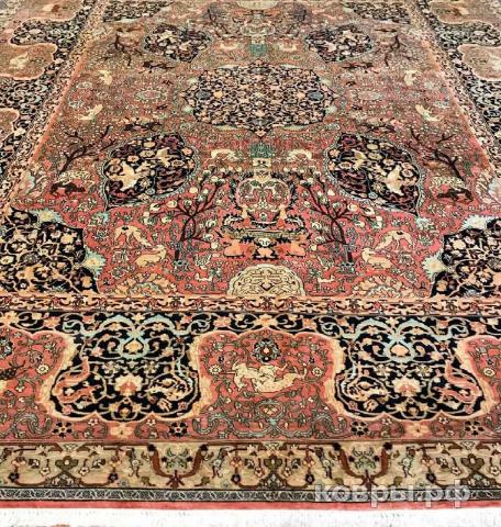 ковер ручной работы Шелковый Индийский ковер ручной работы Kashmir (Кашмир акбал тайл)  3.67x2.74 — фото 2