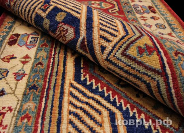 ковер ручной работы Афганский ковер ручной работы из шелка и шерсти Kazakh (Казах) 2.84x0.81 — фото 4